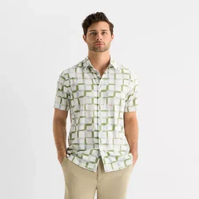 Stylus Mens Short Sleeve Button-down Shirt In Green