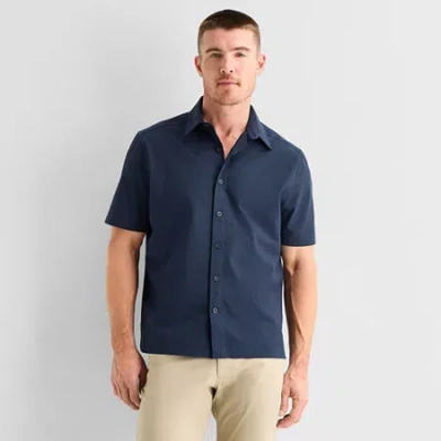 Stylus Mens Short Sleeve Camp Shirt In Blue