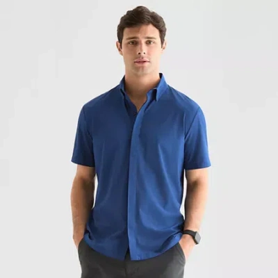 Stylus Mens Short Sleeve Regular Fit Button-down Shirt In Blue