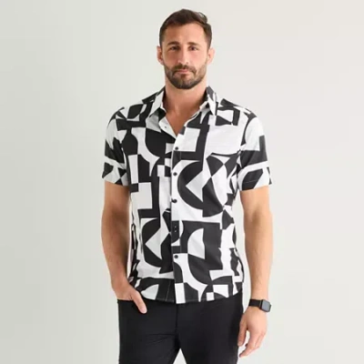Stylus Mens Short Sleeve Regular Fit Button-down Shirt In Black