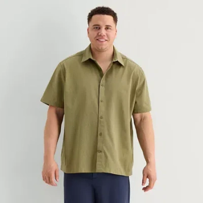 Stylus Mesh Mens Short Sleeve Camp Shirt In Green
