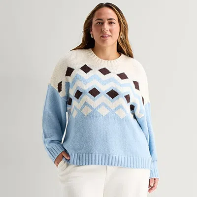 Stylus Plus Womens Crew Neck Long Sleeve Pullover Sweater In Blue