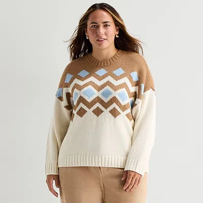 Stylus Plus Womens Crew Neck Long Sleeve Pullover Sweater In White
