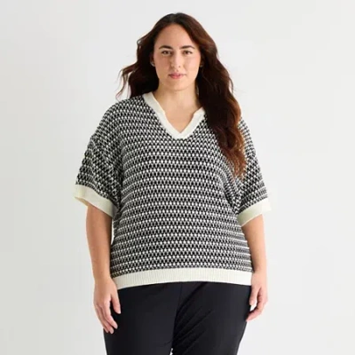 Stylus Plus Womens Crew Neck Short Sleeve Pullover Sweater In Black