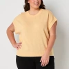 Stylus Plus Womens Crew Neck Short Sleeve Pullover Sweater In Yellow