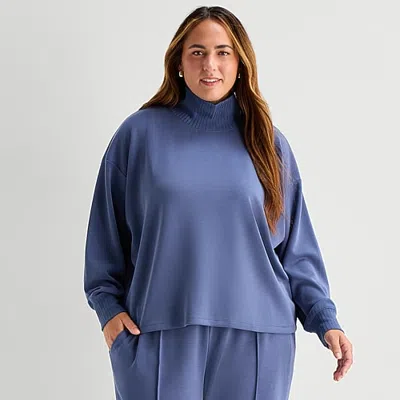 Stylus Plus Womens Mock Neck Long Sleeve Pullover Sweater In Blue
