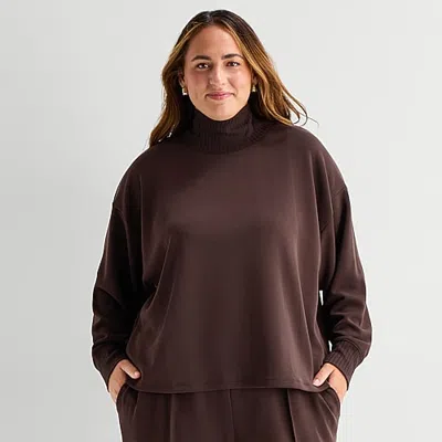 Stylus Plus Womens Mock Neck Long Sleeve Pullover Sweater In Brown