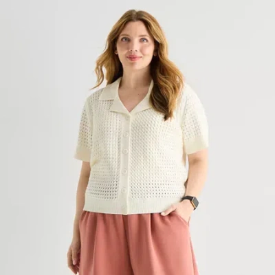 Stylus Plus Womens Short Sleeve Polo Sweater In Animal Print