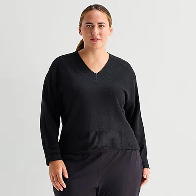 Stylus Plus Womens V Neck Long Sleeve Pullover Sweater In Black