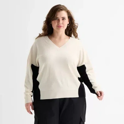 Stylus Plus Womens V Neck Long Sleeve Pullover Sweater In Neutral