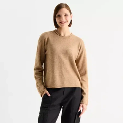 Stylus Womens Crew Neck Long Sleeve Pullover Sweater In Brown