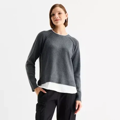 Stylus Womens Crew Neck Long Sleeve Pullover Sweater In Gray