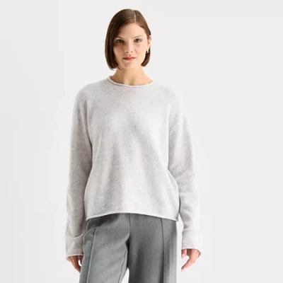 Stylus Womens Crew Neck Long Sleeve Pullover Sweater In Gray