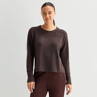 Stylus Womens Crew Neck Long Sleeve Striped Pullover Sweater In Brown