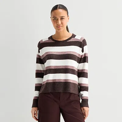 Stylus Womens Crew Neck Long Sleeve Striped Pullover Sweater In White