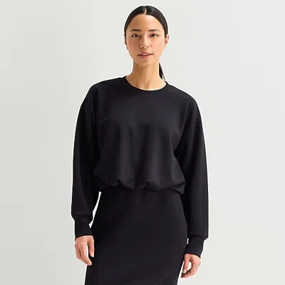Stylus Womens Crew Neck Long Sleeve T-shirt In Black