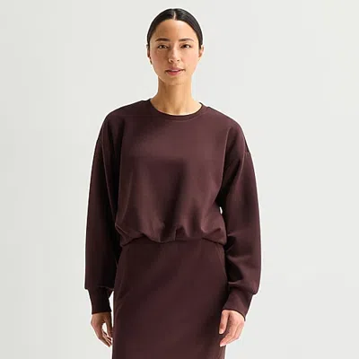 Stylus Womens Crew Neck Long Sleeve T-shirt In Brown