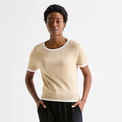 Stylus Womens Crew Neck Short Sleeve Pullover Sweater In Neutral