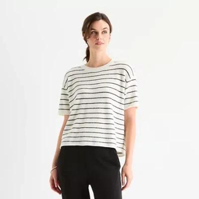 Stylus Womens Crew Neck Short Sleeve Pullover Sweater In White