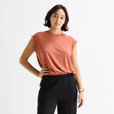 Stylus Womens Crew Neck Short Sleeve T-shirt In Brown