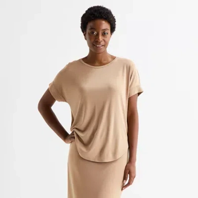 Stylus Womens Crew Neck Short Sleeve T-shirt In Neutral