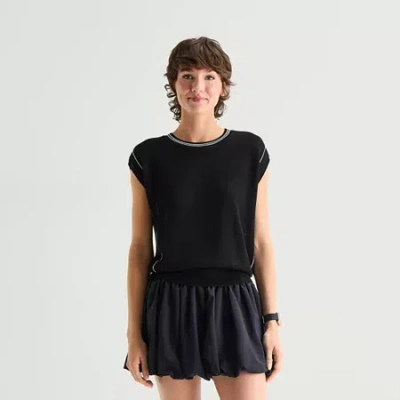 Stylus Womens Crew Neck Sleeveless Pullover Sweater In Black