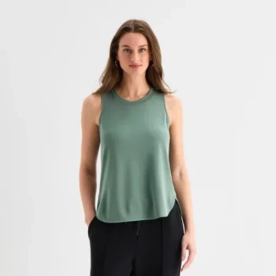 Stylus Womens Crew Neck Sleeveless Tank Top In Green