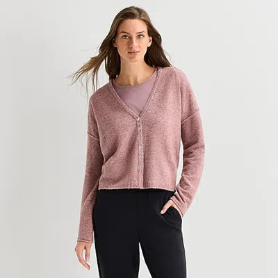 Stylus Womens Long Sleeve Button Cardigan In Pink