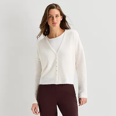 Stylus Womens Long Sleeve Button Cardigan In White