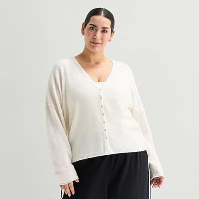 Stylus Womens Long Sleeve Button Plus Cardigan In White