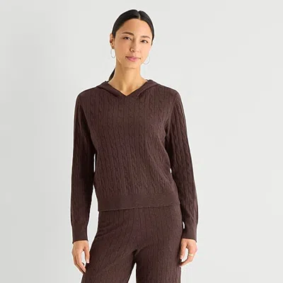 Stylus Womens Long Sleeve Hoodie In Brown