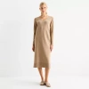Stylus Womens Long Sleeve Midi Sweater Dress In Brown