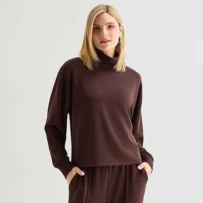 Stylus Womens Mock Neck Long Sleeve Pullover Sweater In Brown