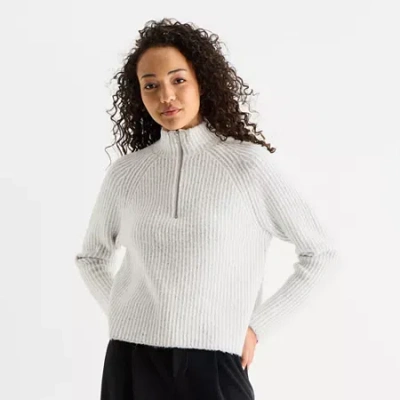 Stylus Womens Mock Neck Long Sleeve Pullover Sweater In White