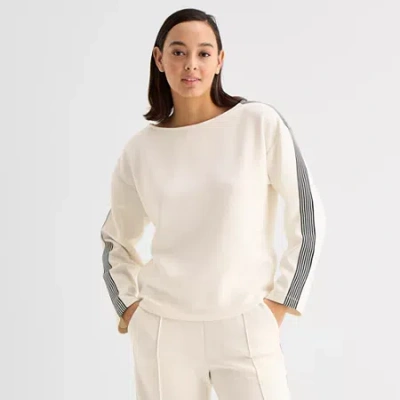 Stylus Womens Mock Neck Long Sleeve Sweatshirt In White