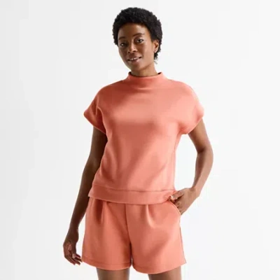 Stylus Womens Mock Neck Short Sleeve T-shirt In Orange