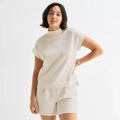 Stylus Womens Mock Neck Short Sleeve T-shirt In White