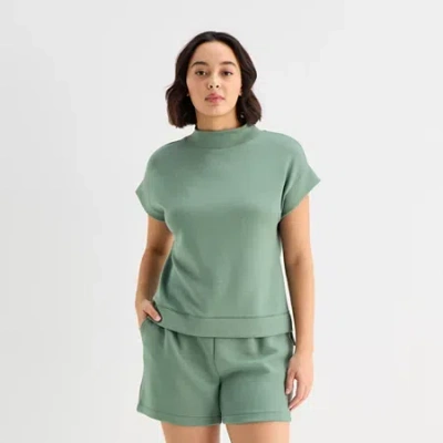 Stylus Womens Mock Neck Short Sleeve T-shirt In Multi