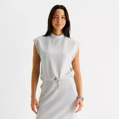 Stylus Womens Mock Neck Sleeveless T-shirt In Gray