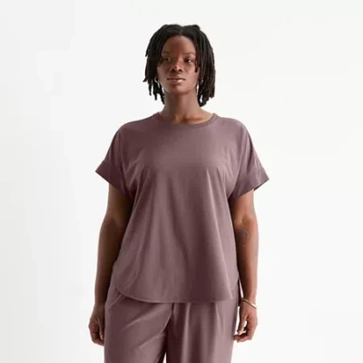 Stylus Womens Plus Crew Neck Dolman Short Sleeve T-shirt In Purple