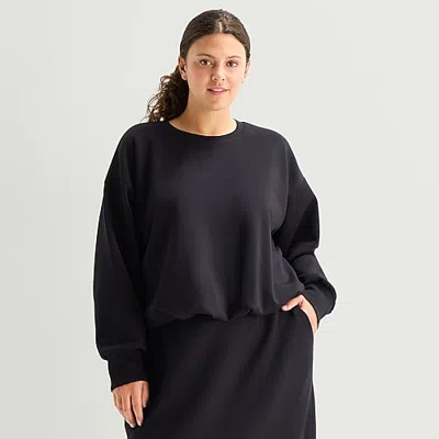 Stylus Womens Plus Crew Neck Long Sleeve T-shirt In Black