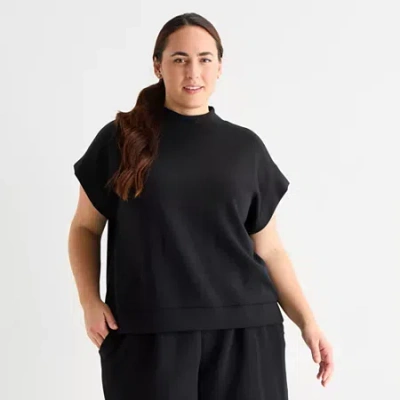 Stylus Womens Plus Crew Neck Short Sleeve T-shirt In Black