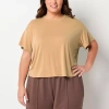 Stylus Womens Plus Crew Neck Short Sleeve T-shirt In Brown