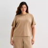 Stylus Womens Plus Crew Neck Short Sleeve T-shirt In Brown