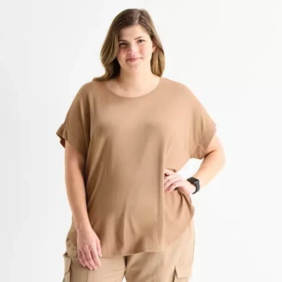 Stylus Womens Plus Crew Neck Short Sleeve T-shirt In Brown