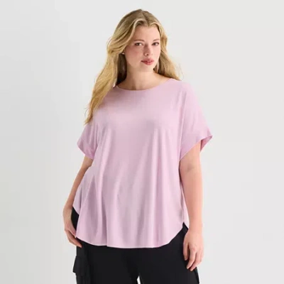 Stylus Womens Plus Crew Neck Short Sleeve T-shirt In Pink