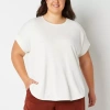 Stylus Womens Plus Crew Neck Short Sleeve T-shirt In White