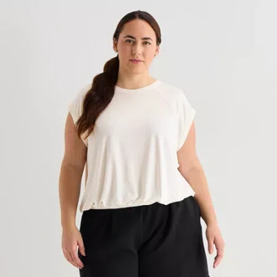 Stylus Womens Plus Crew Neck Short Sleeve T-shirt In White