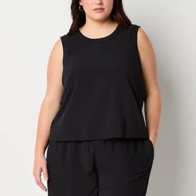 Stylus Womens Plus Crew Neck Sleeveless Shell In Black