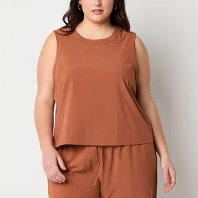 Stylus Womens Plus Crew Neck Sleeveless Shell In Brown